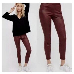 Free People Pull on Vegan Faux Suede Leather Leggings Wine Color Size M/L (N)